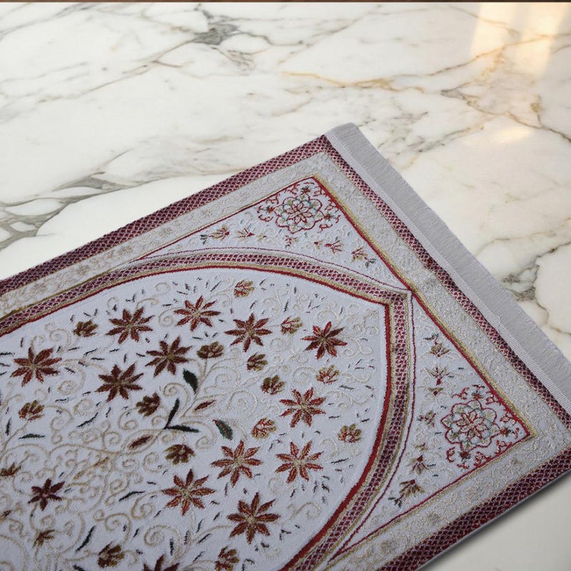 Melen Turkish prayer rug - prostration - red - cream - Image 3